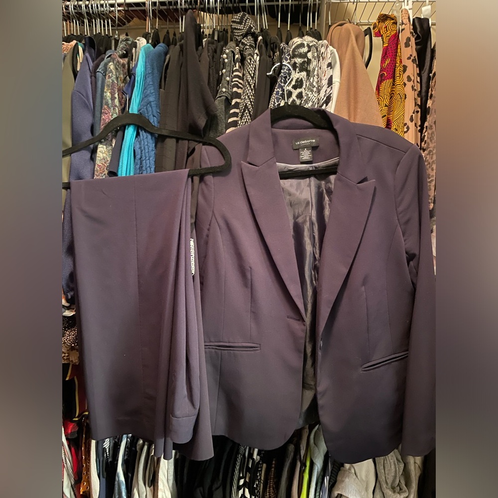 Liz Claiborne Career Navy Blue Audra Classic Blazer and Pants Two Piece Set Sz 8